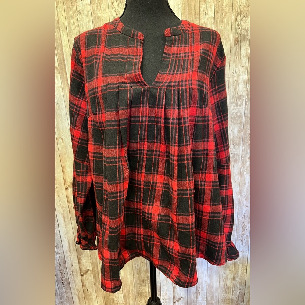Fancyinn Red and Black Plaid Blouse